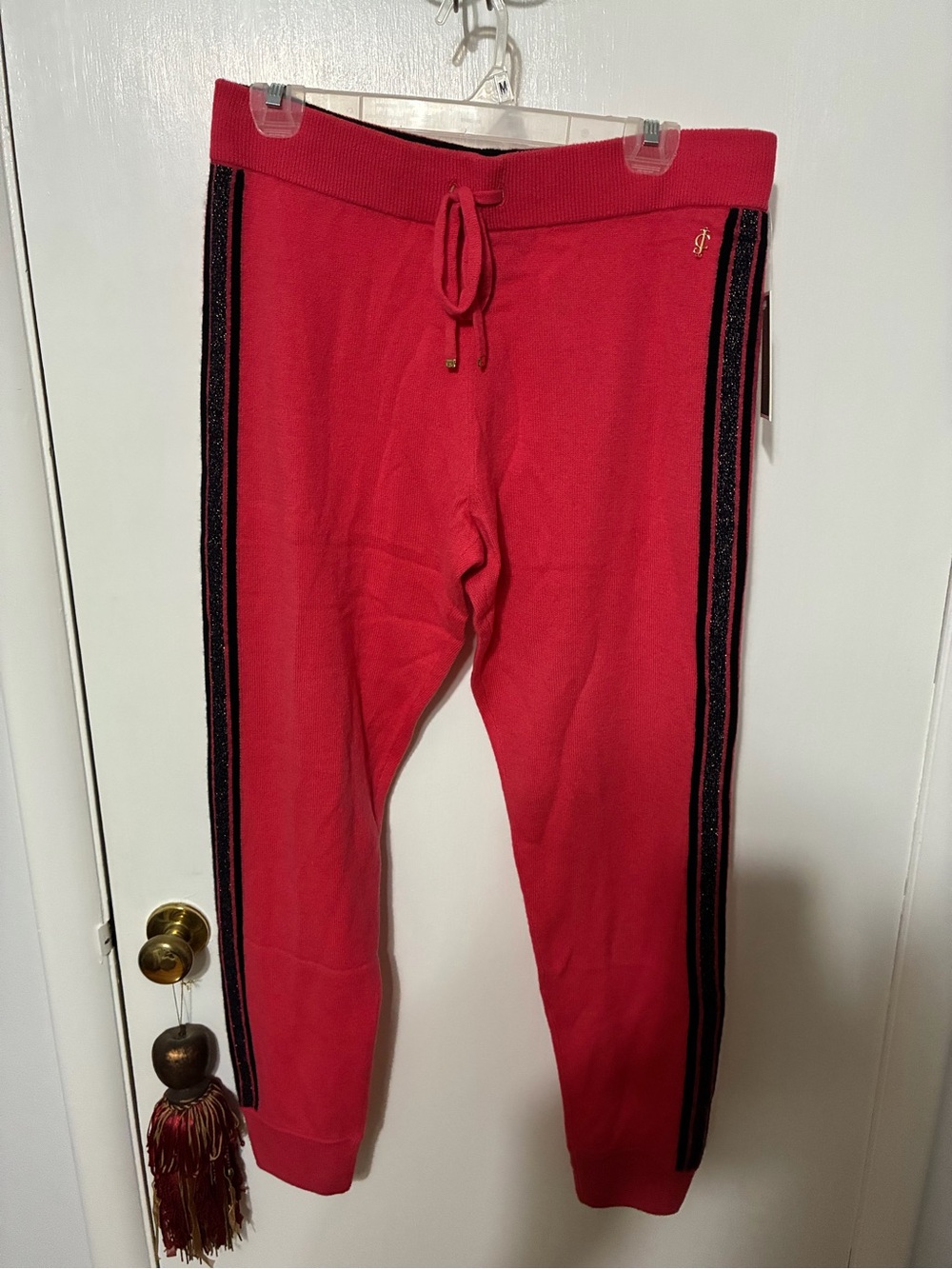 Juicy Couture Red Jogger Pants with Black Side Stripes 100% Cashmere